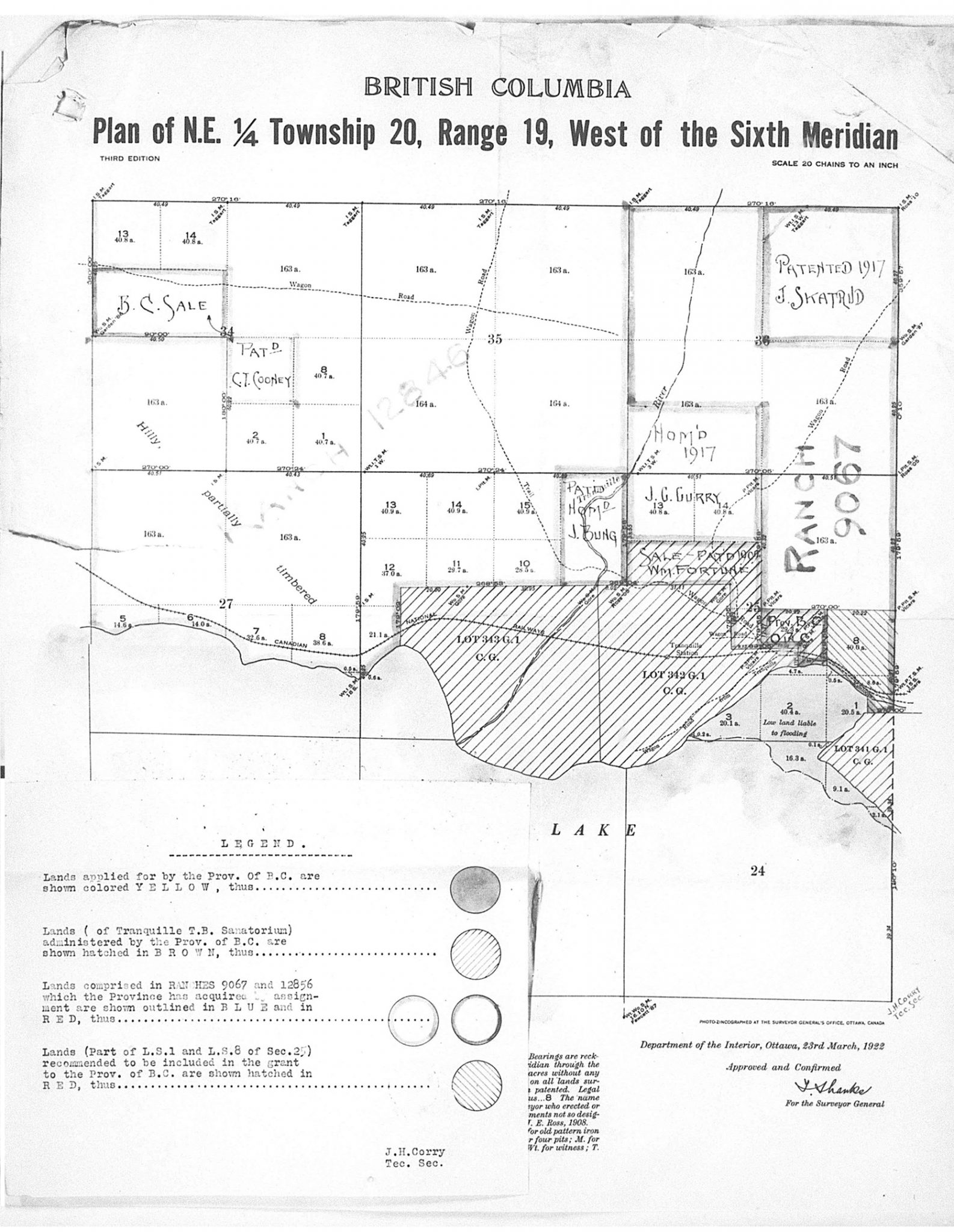 1922 Dominion Land Grant Plan for Tranquille